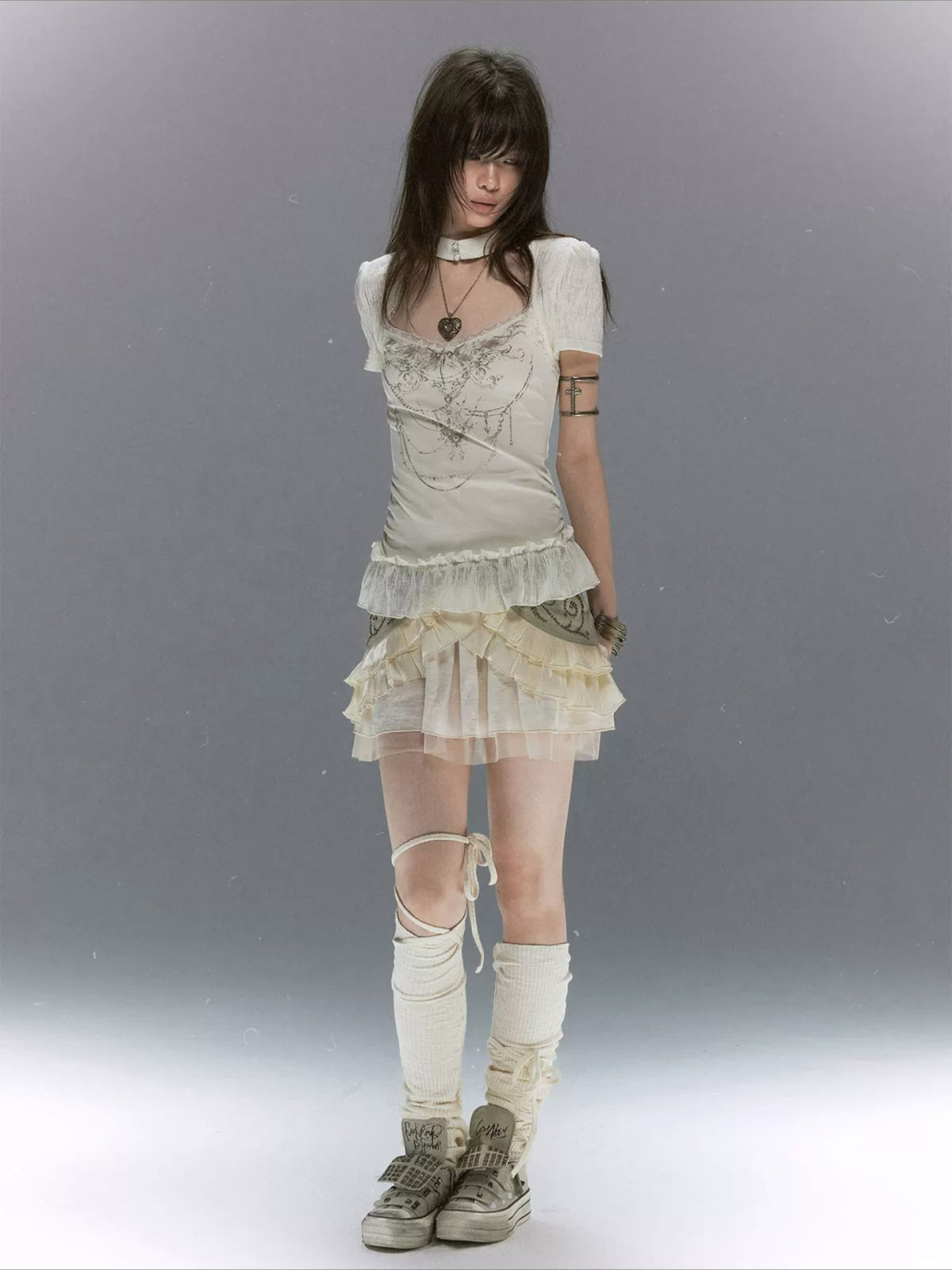 Studded Tiered Skirt