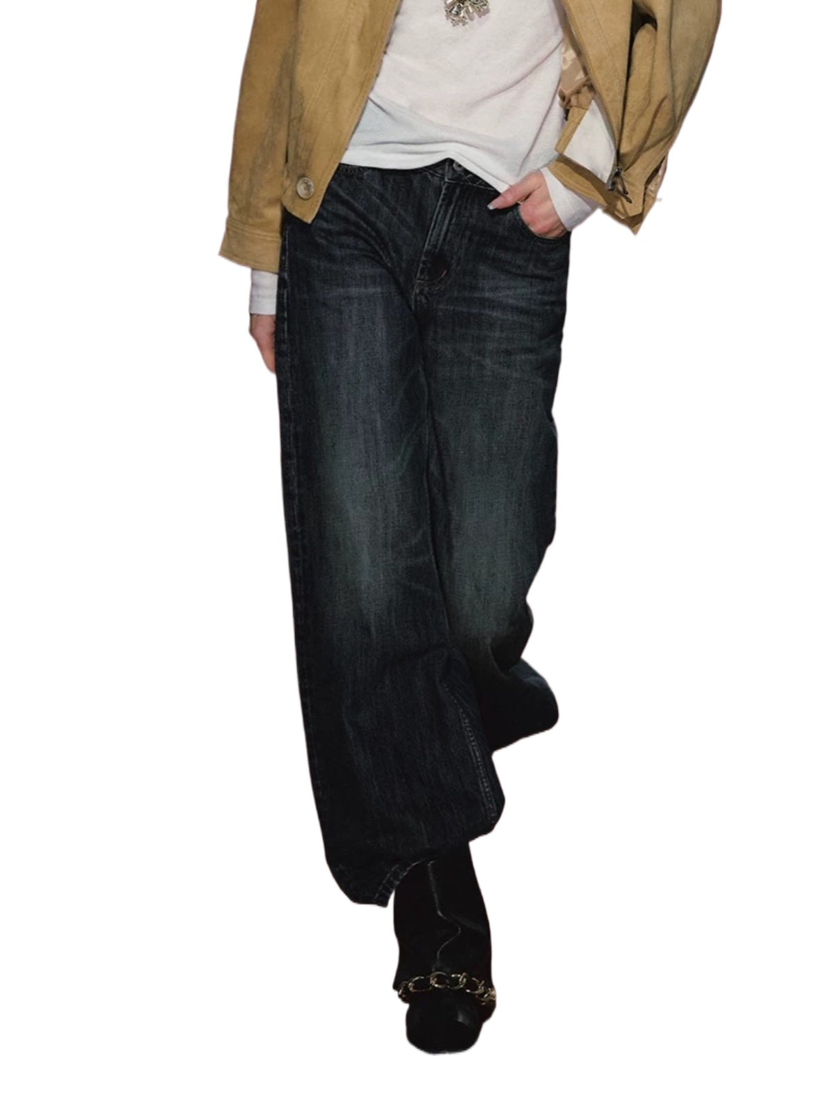 Plaid Embroidered Wide Leg Jeans