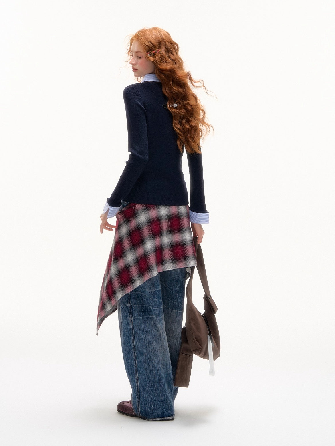 Blue &amp; Gray Striped Knit Lapel Sweater