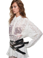 Cat Print Oversized Lace Shirt