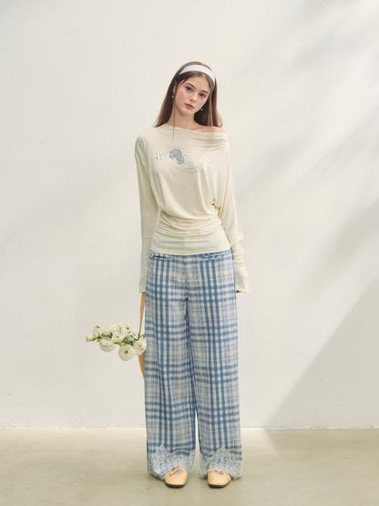 Floral Print Pleated Long-Sleeve T-shirt