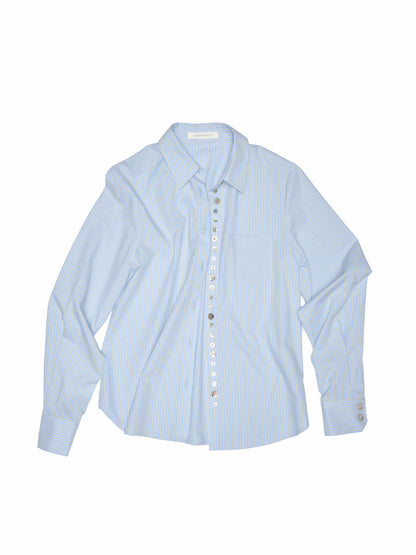 Solid Color Shell Button Fitted Shirt