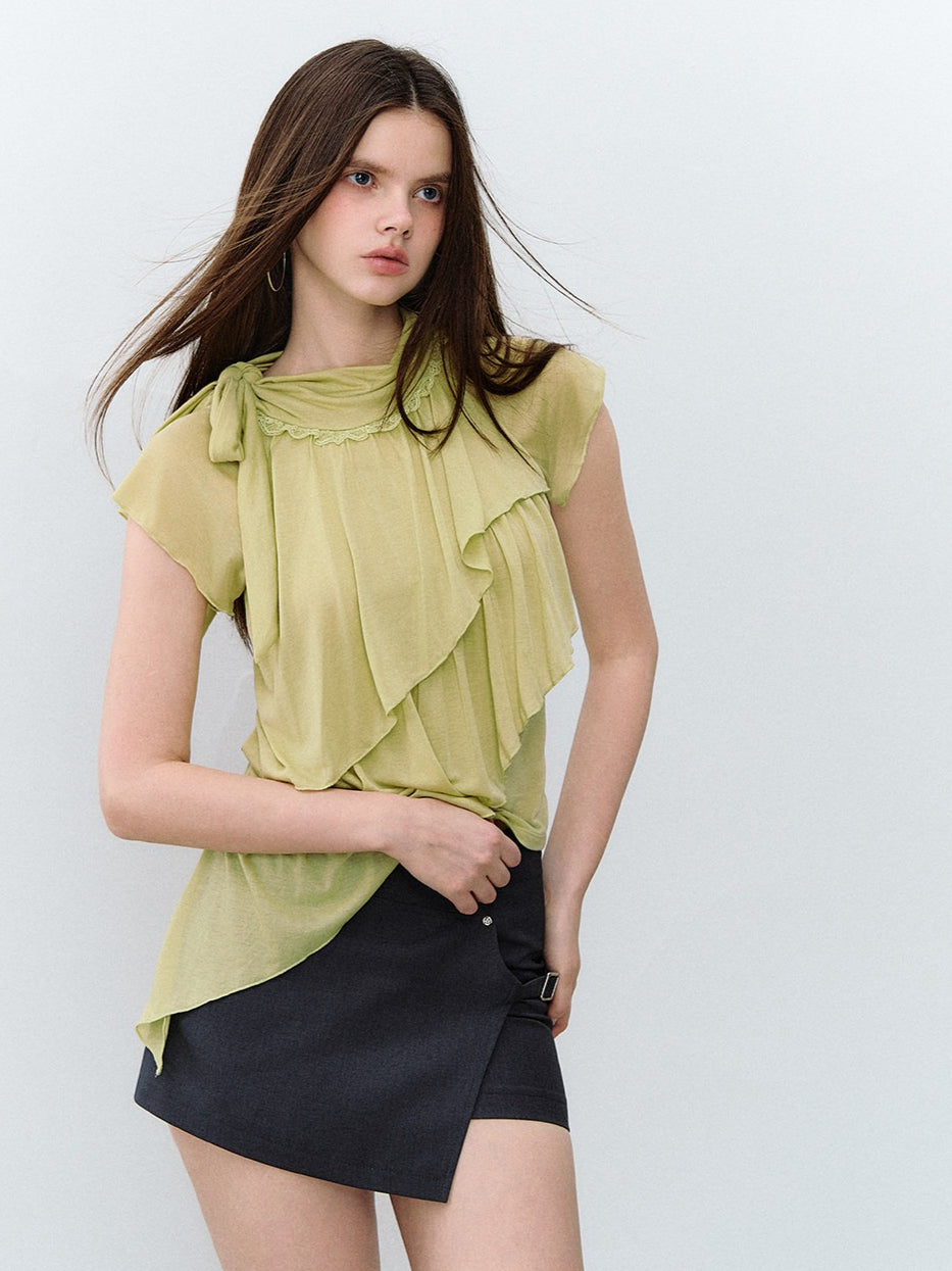Asymmetrical Lyocell Ruffle Top