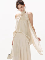Satin Halter Tie Asymmetric Top