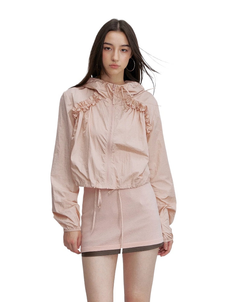 Pink Ruffle Hooded Jacket