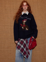 Animal Jacquard Embroidered Knit Sweater
