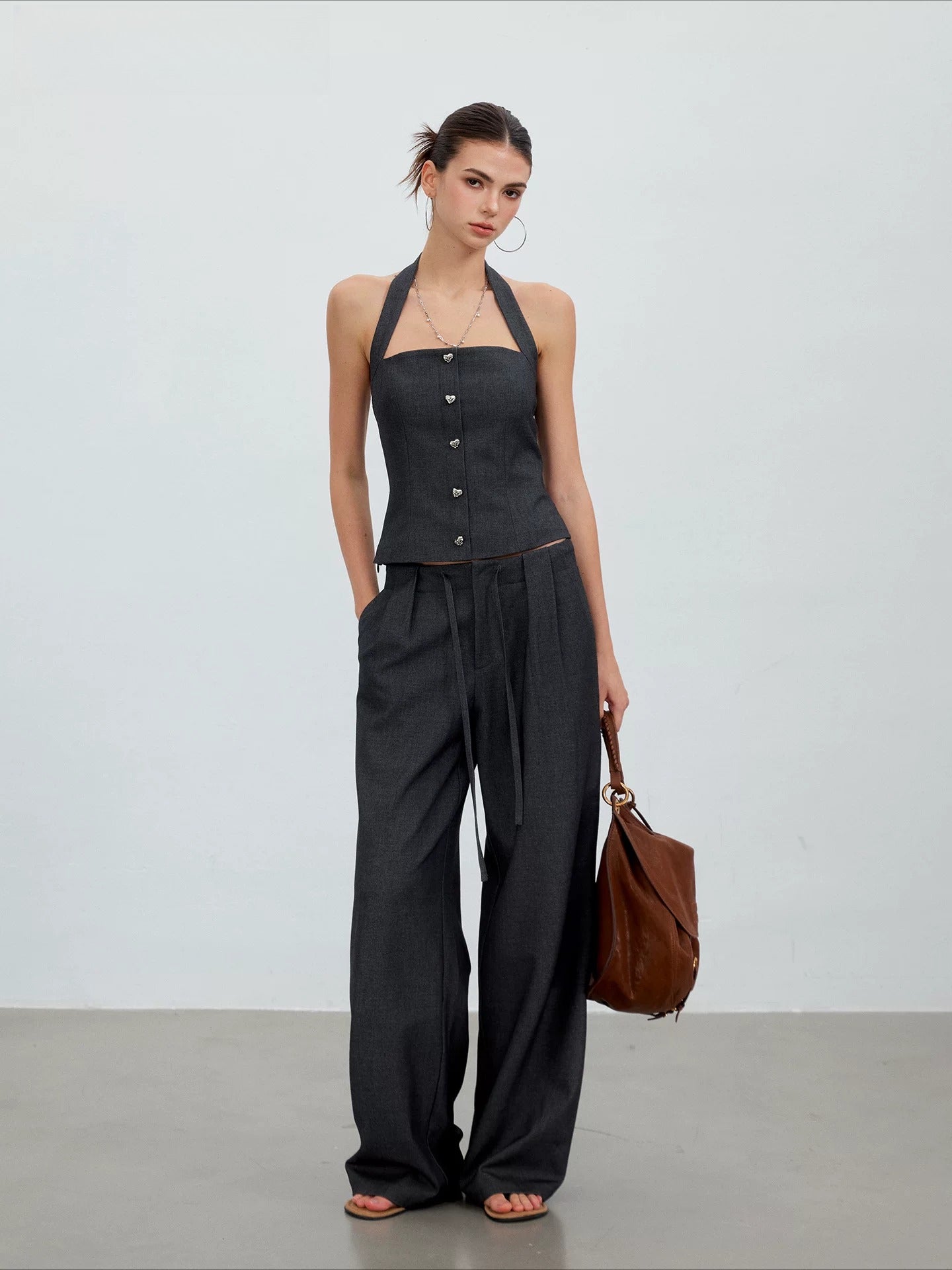 Pleated Drawstring Wide Trousers