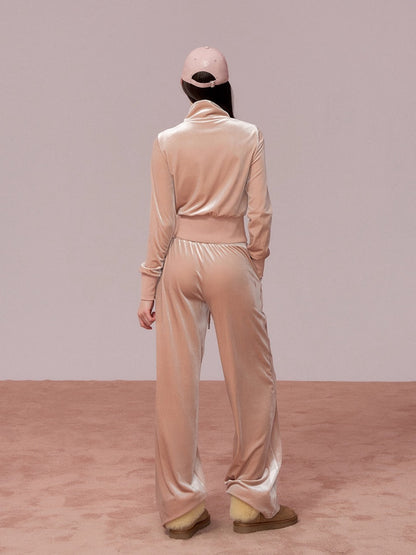 Velvet Sports Sweatshirt &amp; Wide-Leg Pants Set