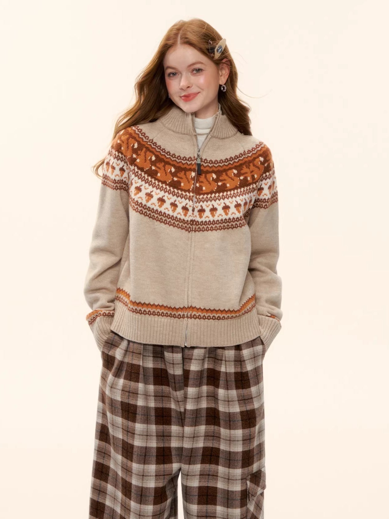 Fair Isle Zip Knit Cardigan
