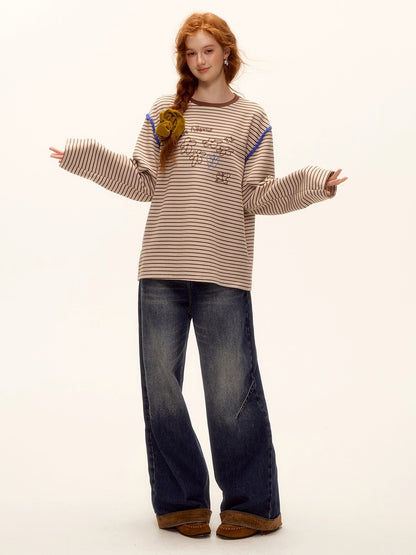 Striped Embroidered Cotton Blend T-shirt