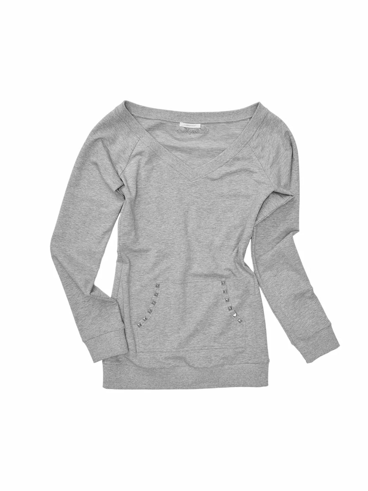 V-Neck Studded Slim Sweatshirt