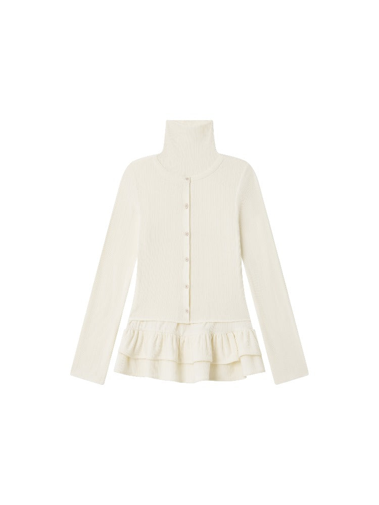 Ruffle Layered-Look Mock-Neck Top