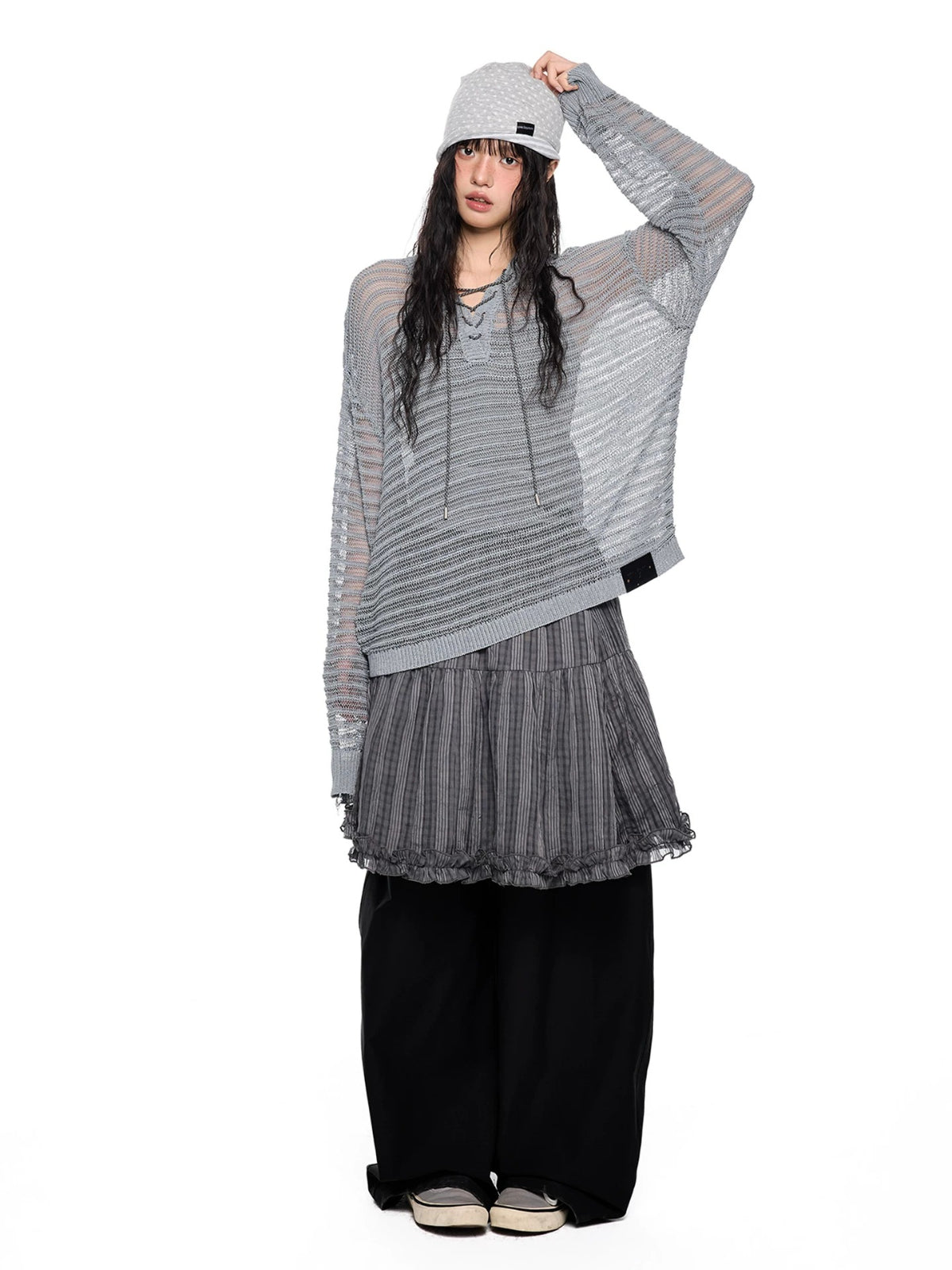 Striped Lace-Up Henley Top