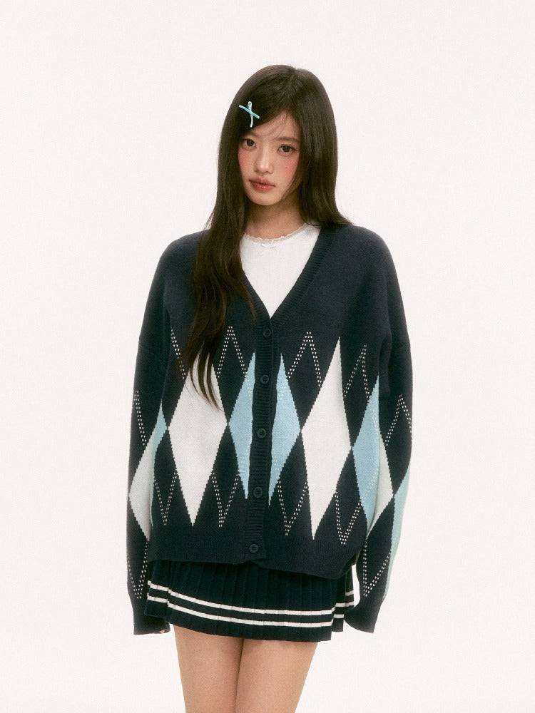 Blue Diamond V-Neck Cardigan