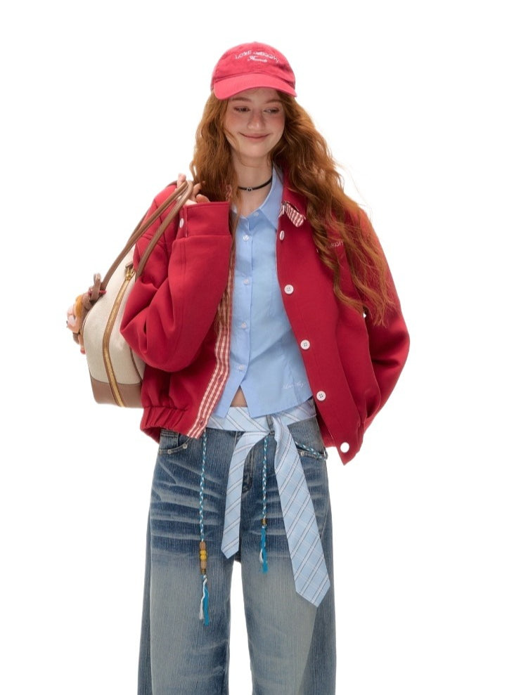 Red Plaid Collar Jacket