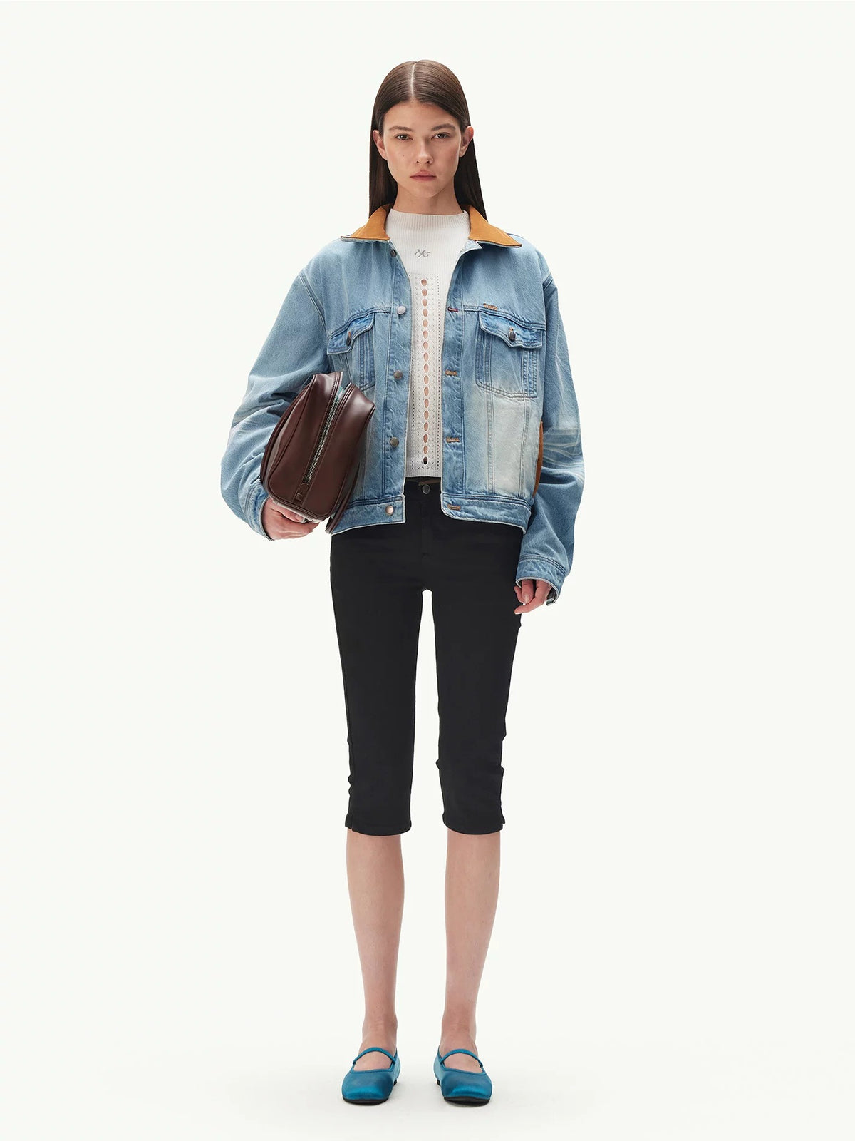 Contrast Suede Denim Jacket