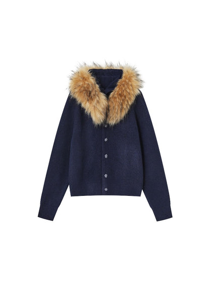 Detachable Fur Collar Fleece Hooded Cardigan