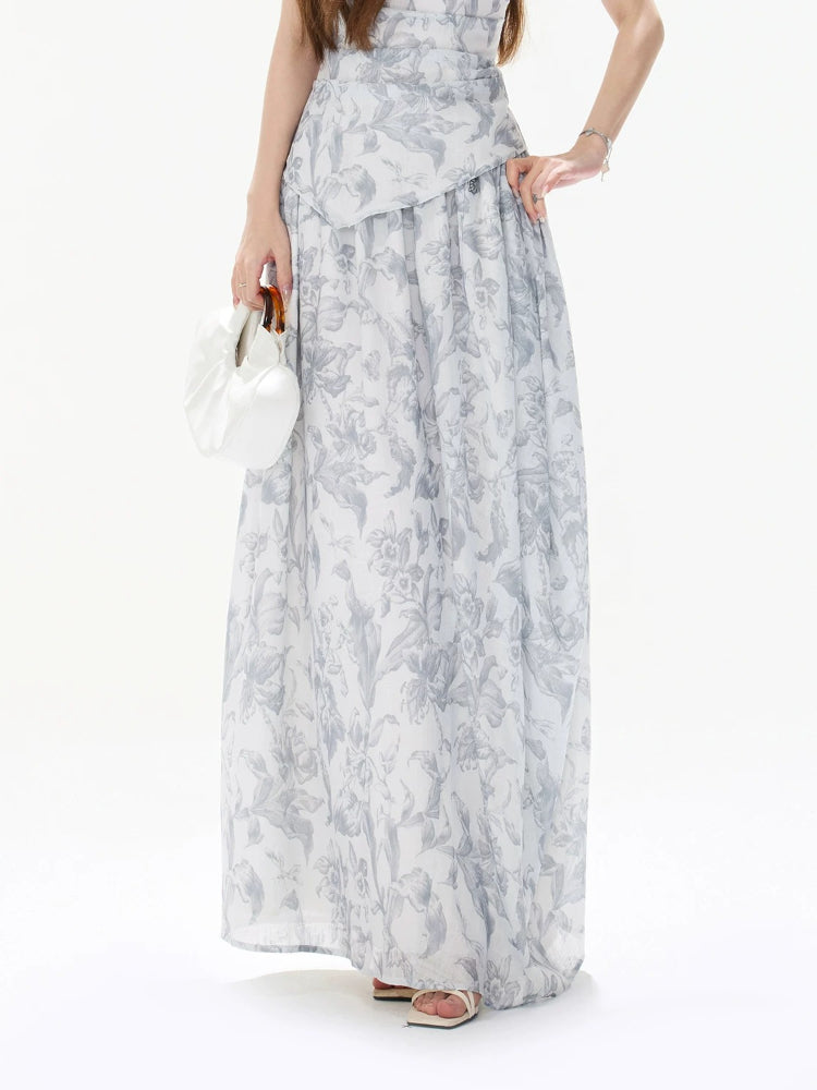 Gray Asymmetric Halter Top &amp; Skirt Set