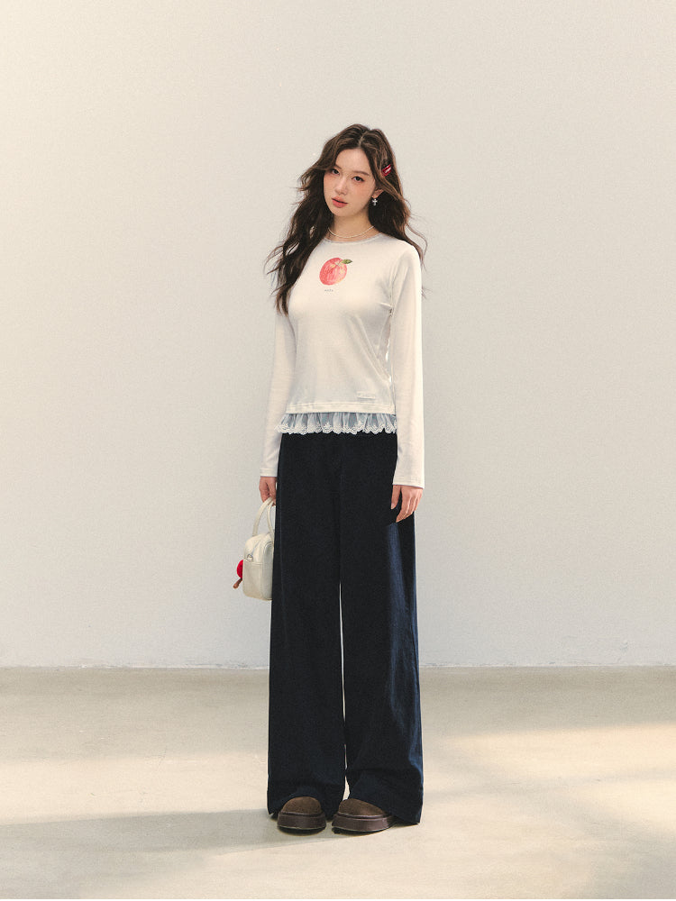 Fruit Print Lace-spliced T-Shirt