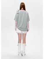 Lace Bear Fake Two- Piece Round-Neck T-Shirt