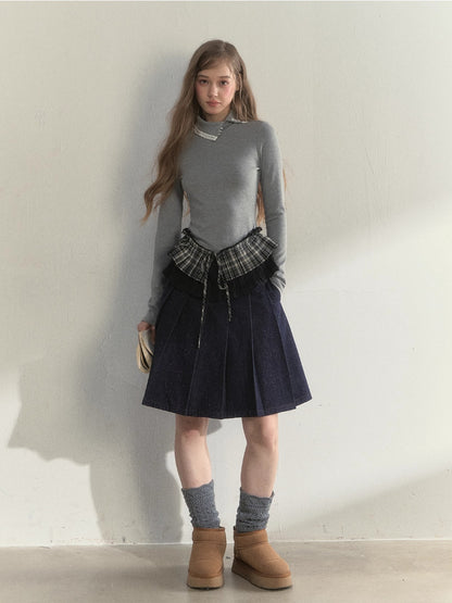 “Layered Essential” Pleated Panel Knit Top