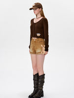 Cuffed A-Line Denim Shorts