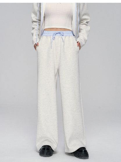 Striped Contrast Waist Wide-Leg Pants