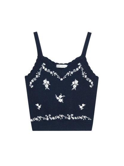 Navy Floral Embroidered Cardigan &amp; Camisole Set