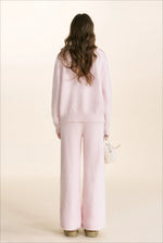 Pink Knit Turn-Down Collar Cardigan Set