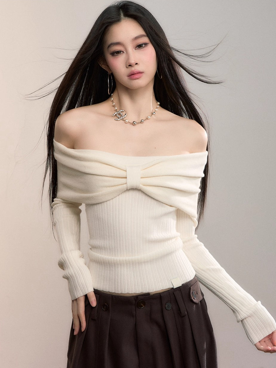 Bowknot Off-Shoulder Knit Top