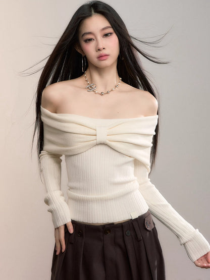 Bowknot Off-Shoulder Knit Top