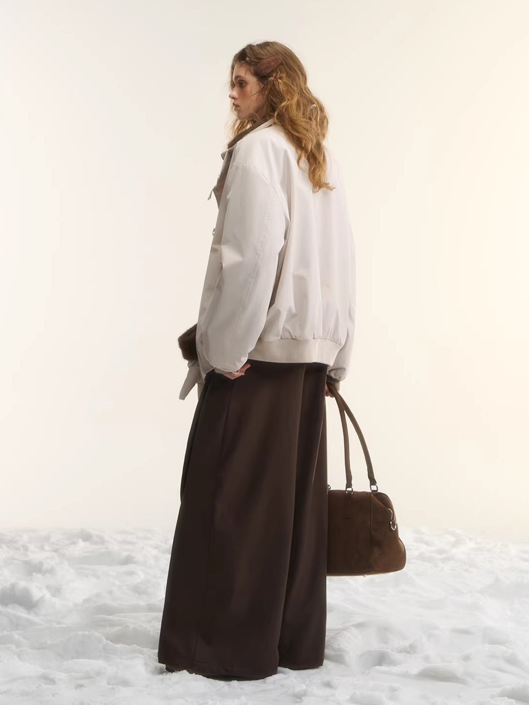 Beige Faux Mink Fur Jacket &amp; Gloves Set