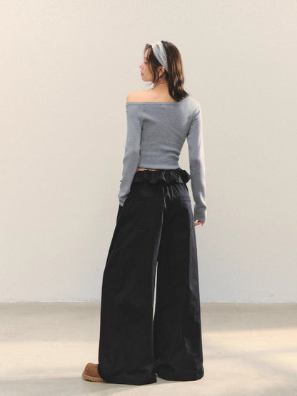 Pearl Trimmed Waist Cinching Knitted Top