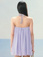 Purple Floral Halter Mini Dress