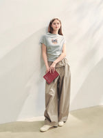 Elastic Pleated Crew Neck T-shirt