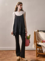 Bow Strap Knit Cami Lace & Pants Set
