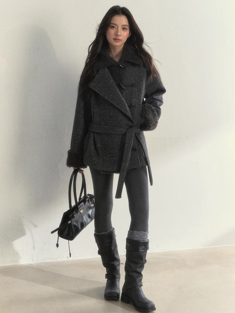 Fleece-Trim Wool Coat