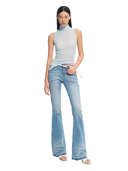 Washed Stretch Skinny Micro-flare Jeans
