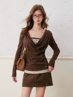 Lace Trim Layered Cowl Neck Top