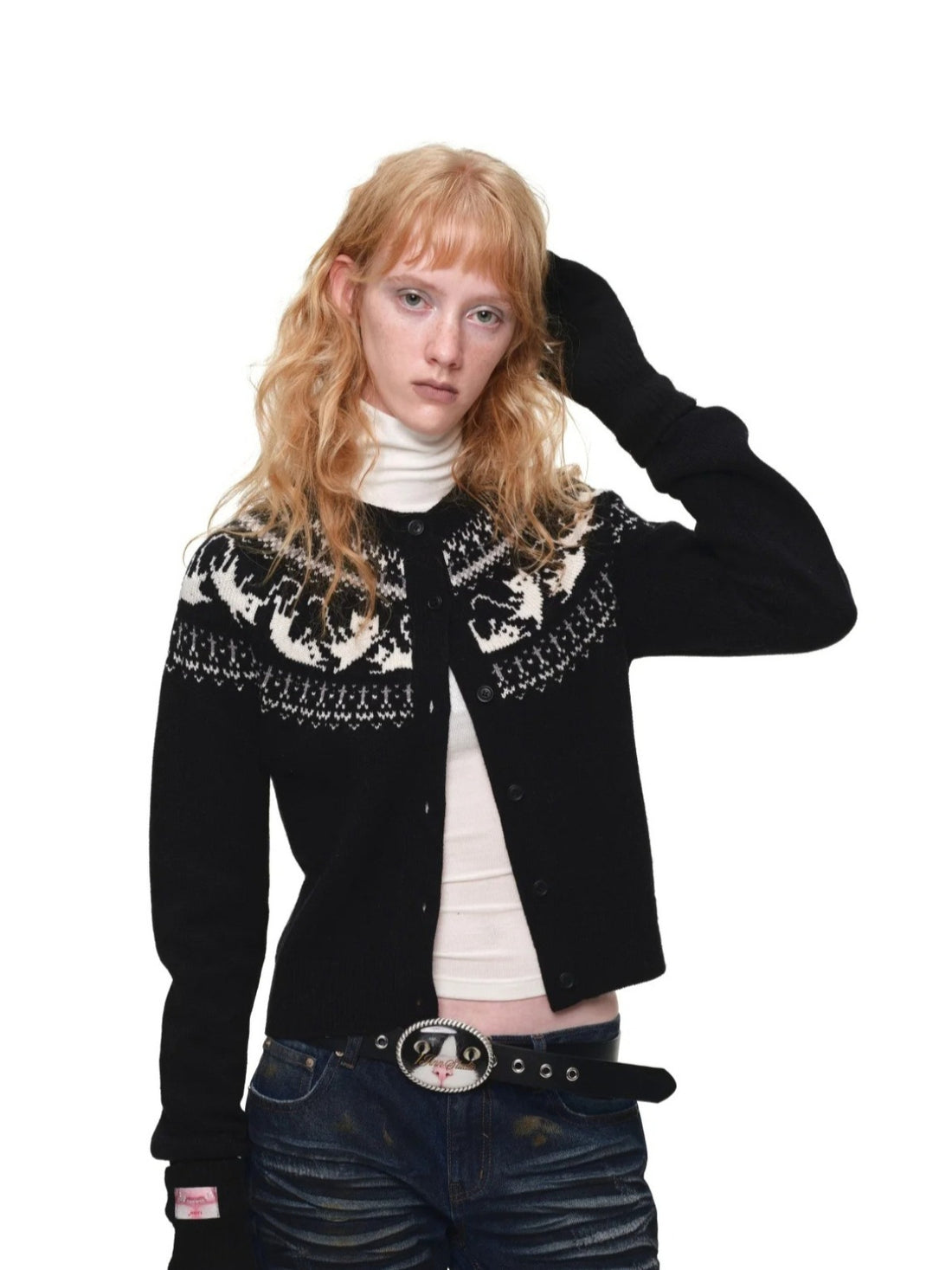 Fair Isle Cat Crewneck Cardigan