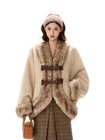 Beige Faux Fur Trim Coat