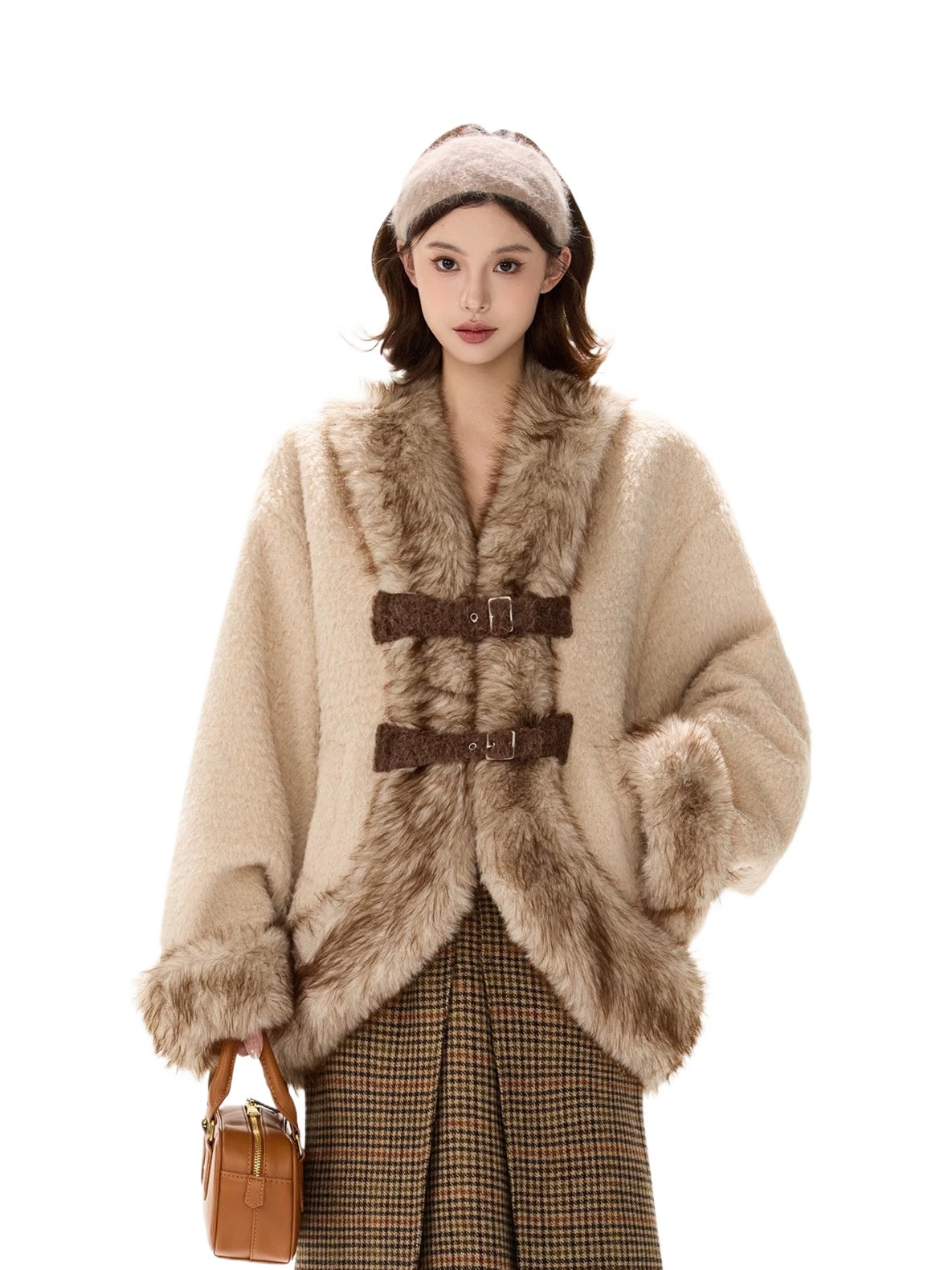 Beige Faux Fur Trim Coat