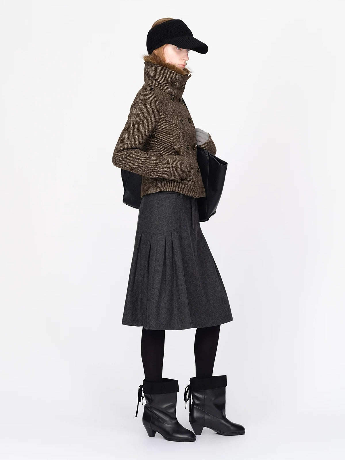 British Vintage Wool Fur Collar Coat