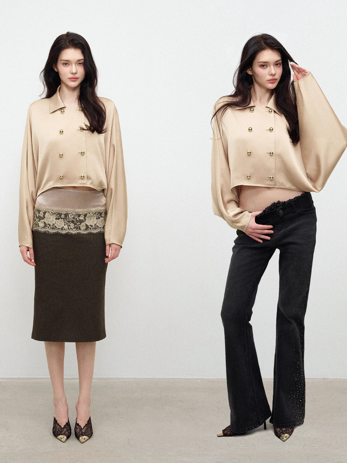 Satin Batwing Sleeve Top