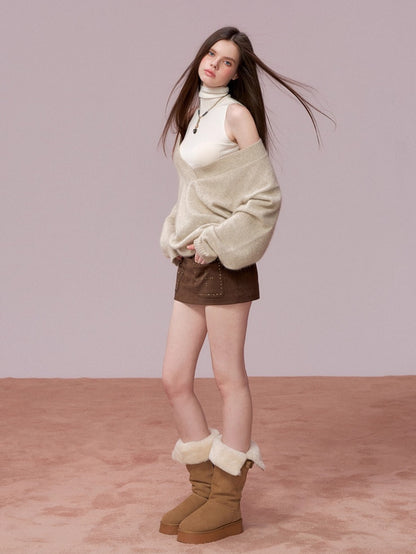 V-Neck Ribbed Knit Sweater