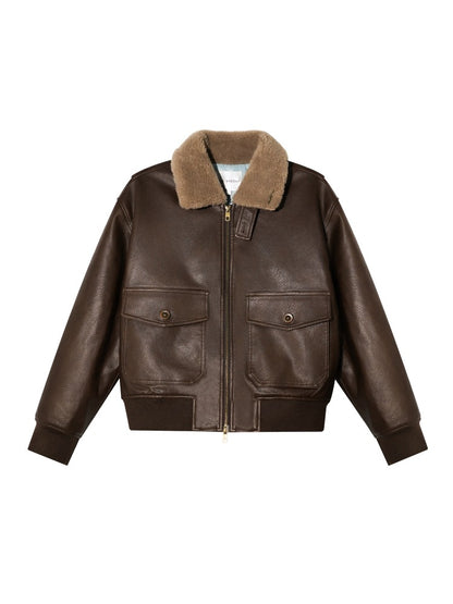 Fur-Collar Vegan-Leather Jacket