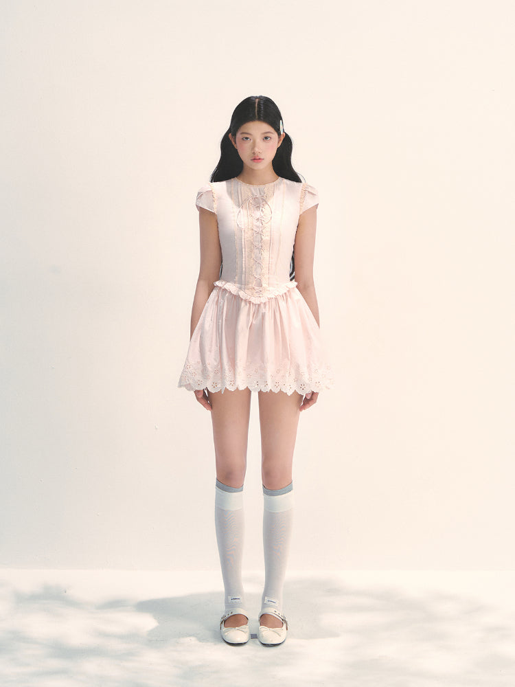 Pink Embroidered Waist - cinched Dress
