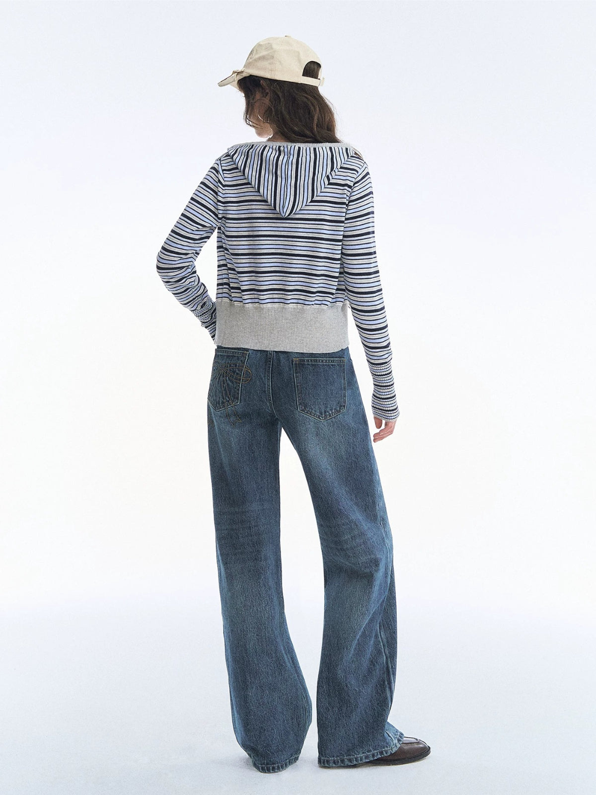Striped Hooded Cardigan Bandeau Knit Set