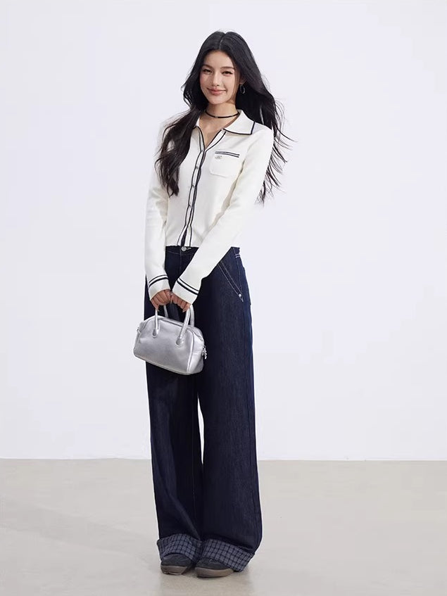 Contrast Polo Knit Top