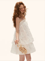 White Floral Appliqué Strapless Mini Dress
